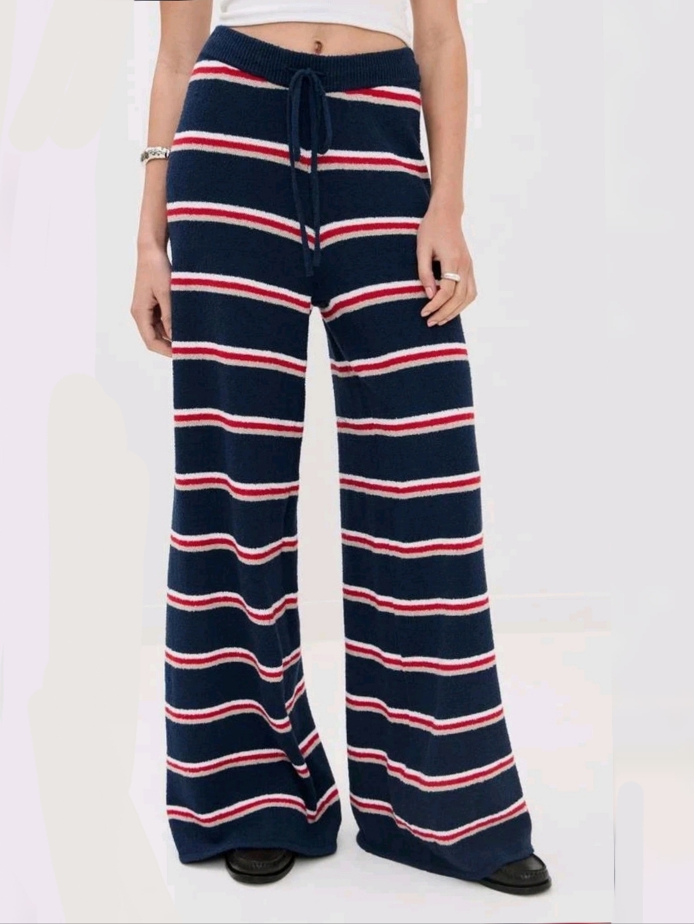 Le Bop French Terry Wide Leg Pants XL Navy Nautical Stripe